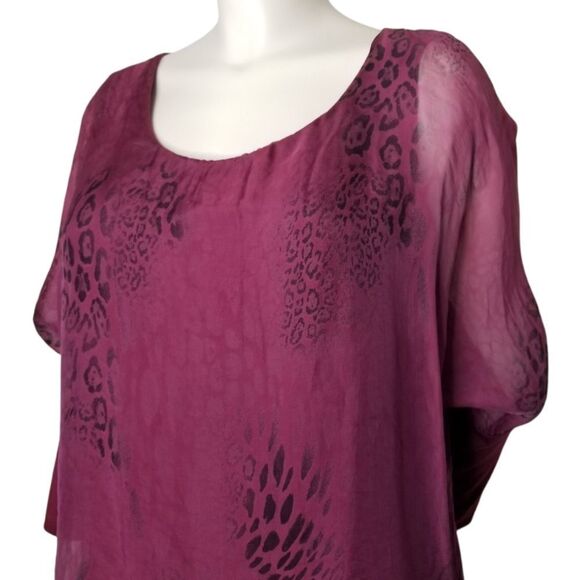 Made in Italy Women's Maroon Layered Sheer Top 3/4 Sleeve - Picture 3 of 15